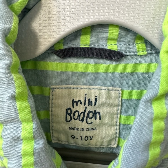 Mini Boden Boys Neon Green Striped Button Down Short Sleeve Shirt (Size 9-10) - Picture 3 of 4